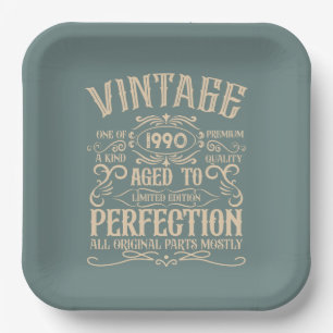 Personalised vintage 35th birthday party paper plate