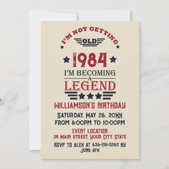 Personalised vintage 40th birthday gifts red invitation (Front)