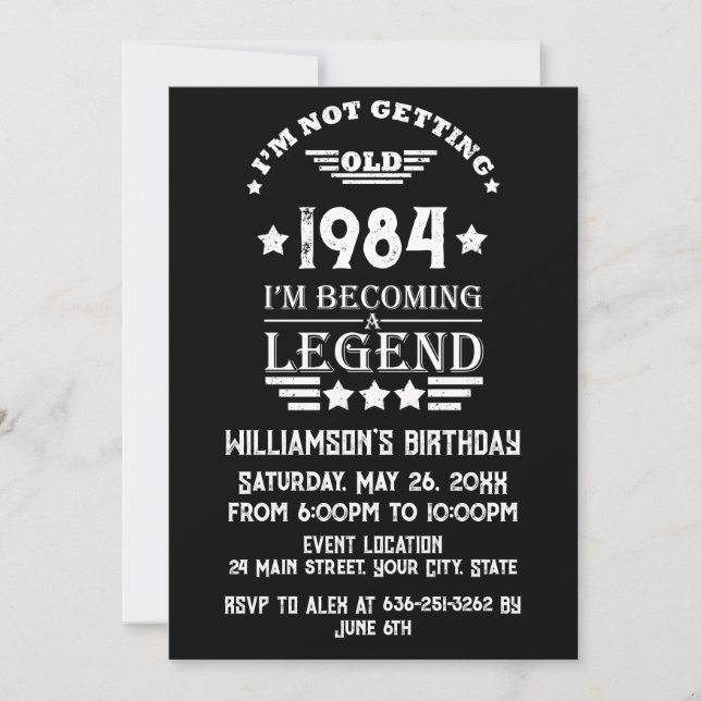 Personalised vintage 40th birthday gifts white invitation (Front)