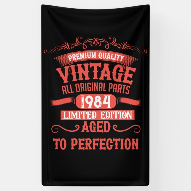 Personalised vintage 40th birthday red banner (Vertical)