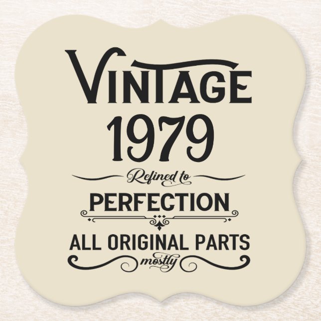 Personalised vintage 45th birthday gifts black paper coaster (Front)