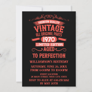 Personalised vintage 55th birthday gifts red invitation