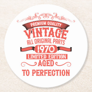 Personalised vintage 55th birthday gifts red round paper coaster