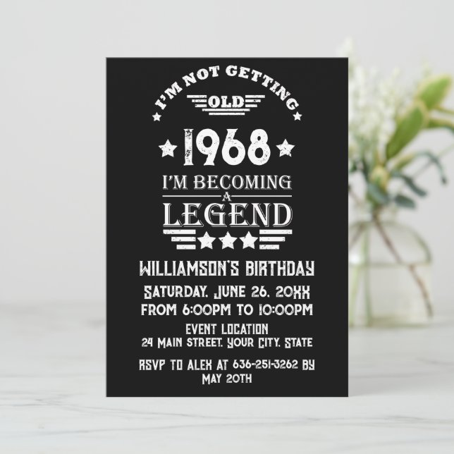 Personalised vintage 55th birthday party invitation (Standing Front)