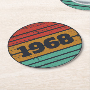 Personalised vintage 55th birthday party round paper coaster