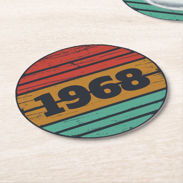 Personalised vintage 55th birthday party round paper coaster (Angled)
