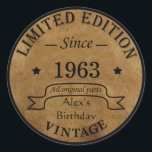 Personalised vintage 60th birthday gifts classic round sticker<br><div class="desc">You can add some originality with this limited edition, premium quality, and original, classy, retro, and vintage-looking birthday graphic design with a cool typography font. This is a great gift idea for men, women, husbands, wives, girlfriends, and boyfriends who will love this one-of-a-kind piece of art. The best unique and...</div>