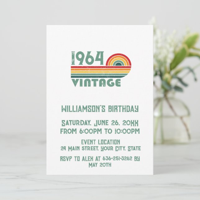 Personalised vintage 60th birthday gifts invitation (Standing Front)