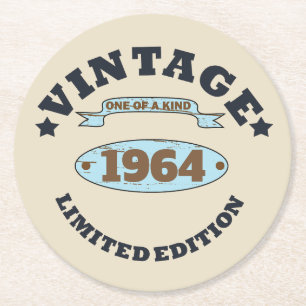 Personalised vintage 60th birthday gifts round paper coaster