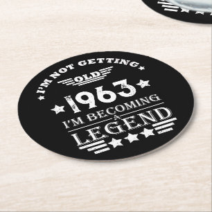 Personalised vintage 60th birthday white round paper coaster