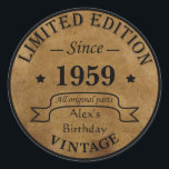 Personalised vintage 65 birthday gift classic round sticker<br><div class="desc">You can add some originality with this limited edition, premium quality, and original, classy, retro, and vintage-looking birthday graphic design with a cool typography font. This is a great gift idea for men, women, husbands, wives, girlfriends, and boyfriends who will love this one-of-a-kind piece of art. The best unique and...</div>