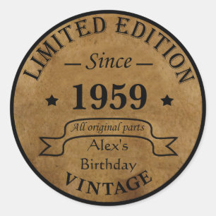 Personalised vintage 65 birthday gift classic round sticker