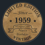 Personalised vintage 65 birthday gift classic round sticker<br><div class="desc">You can add some originality with this limited edition, premium quality, and original, classy, retro, and vintage-looking birthday graphic design with a cool typography font. This is a great gift idea for men, women, husbands, wives, girlfriends, and boyfriends who will love this one-of-a-kind piece of art. The best unique and...</div>