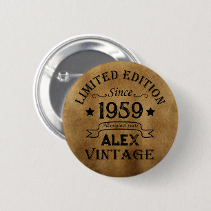 Personalised vintage 65th birthday gifts 6 cm round badge