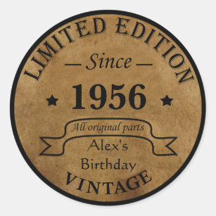 Personalised vintage 65th birthday gifts classic round sticker
