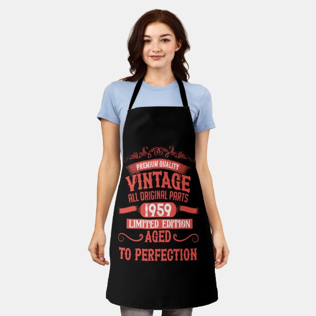 Personalised vintage 65th birthday gifts red apron (Worn)