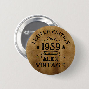 Personalised vintage 65th birthday party 6 cm round badge