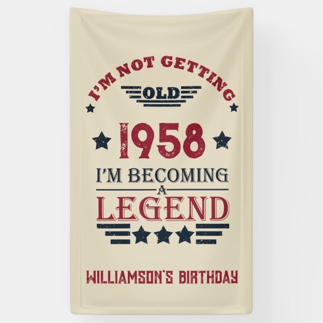 Personalised vintage 65th birthday party banner (Vertical)