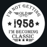 Personalised vintage 65th birthday party classic round sticker<br><div class="desc">You can add some originality to your wardrobe collection with this vintage classic birthday graphic design with awesome typography font lettering, which is a great gift idea for men, women, husbands, wife, grandma, and grandpa who will love this one-of-a-kind artwork. The best amazing and funny holiday present for your happy...</div>