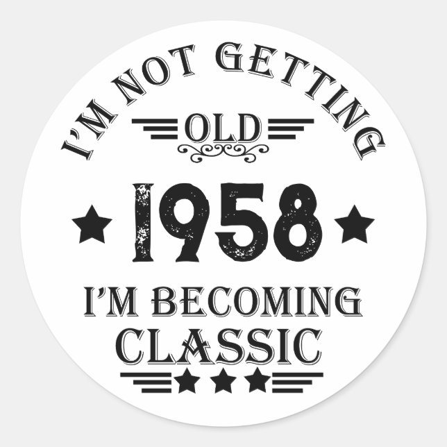 Personalised vintage 65th birthday party classic round sticker (Front)