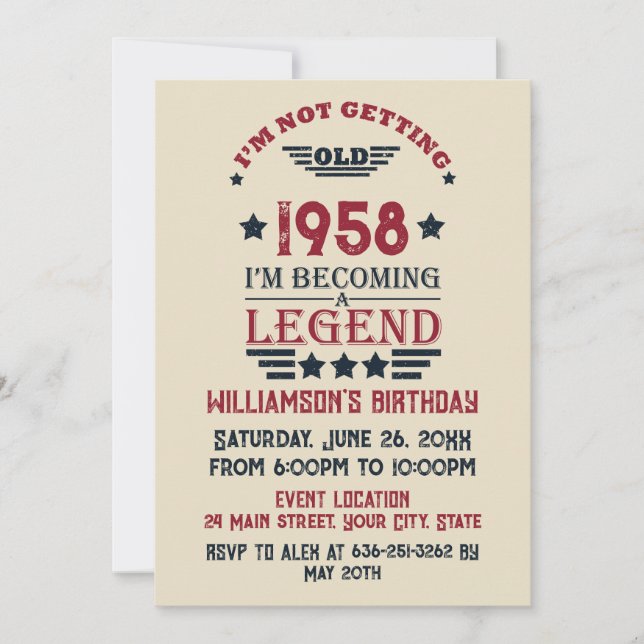 Personalised vintage 65th birthday party invitation (Front)