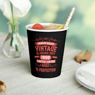 Personalised vintage 65th birthday party paper cups