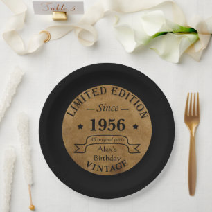 Personalised vintage 65th birthday party paper plate