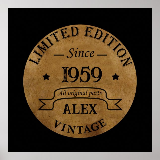 Personalised vintage 65th birthday party poster (Front)