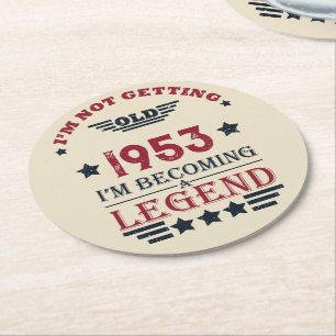 Personalised vintage 70th birthday gifts round paper coaster