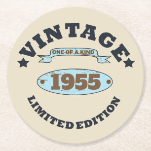 Personalised vintage 70th birthday gifts round paper coaster
