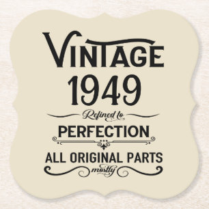 Personalised vintage 75th birthday gifts black paper coaster