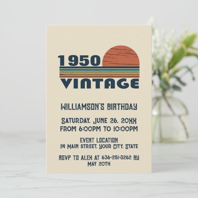 Personalised vintage 75th birthday invitation (Standing Front)