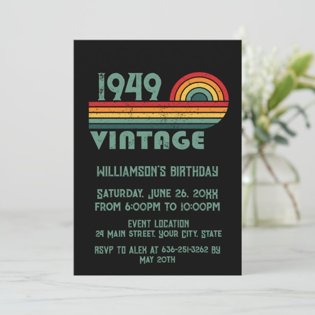 Personalised vintage 75th birthday invitation (Standing Front)