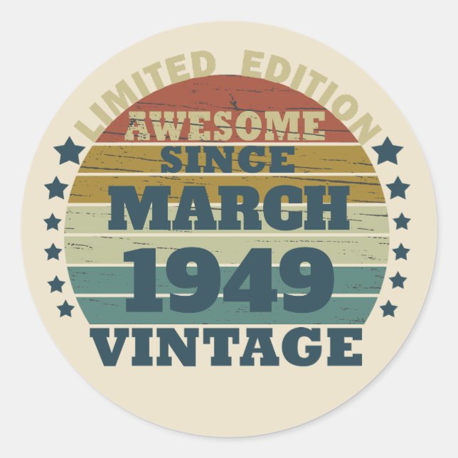 Personalised vintage 75th birthday party classic round sticker (Front)