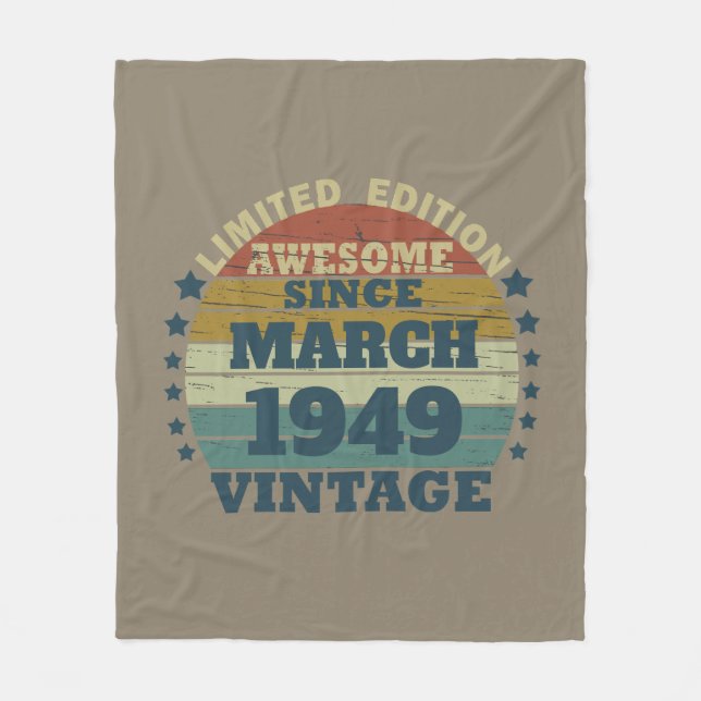 Personalised vintage 75th birthday party fleece blanket (Front)