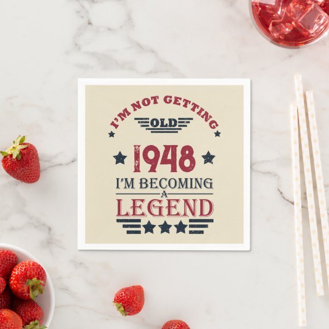 Personalised vintage 75th birthday party napkin (Insitu)