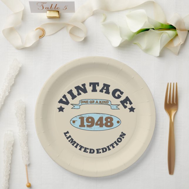 Personalised vintage 75th birthday party paper plate (Wedding)