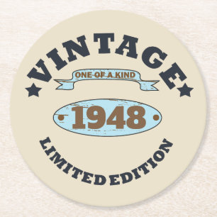 Personalised vintage 75th birthday party round paper coaster