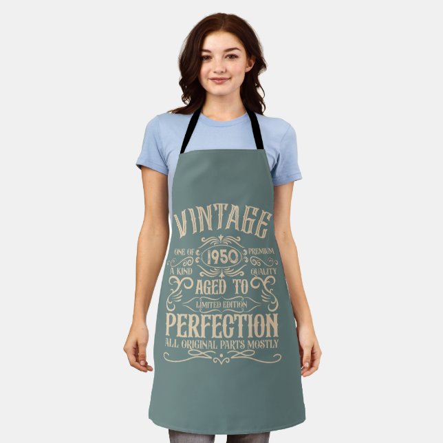 Personalised vintage 75th birthday whiskey themed apron (Worn)