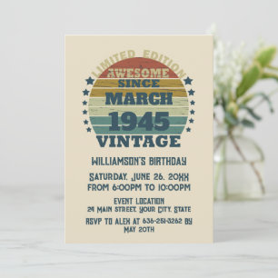 Personalised vintage 80th birthday cocktail party invitation