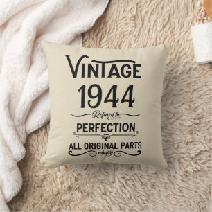 Personalised vintage 80th birthday gifts black cushion