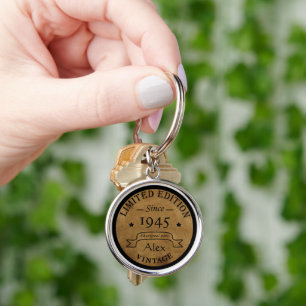 Personalised vintage 80th birthday key ring