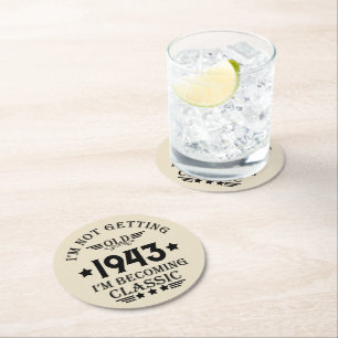 Personalised vintage 90th birthday party round paper coaster