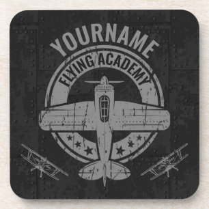 Personalised Vintage Aeroplane Pilot Flying Academ Coaster