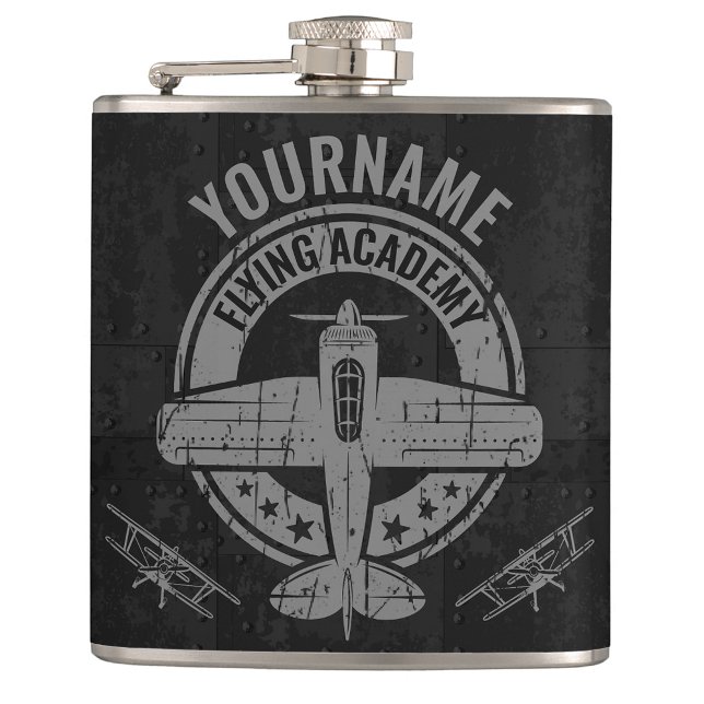 Personalised Vintage Aeroplane Pilot Flying Academ Hip Flask (Creator Uploaded)