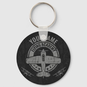 Personalised Vintage Aeroplane Pilot Flying Academ Key Ring
