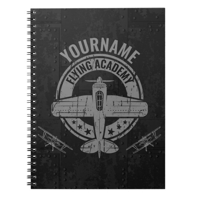 Personalised Vintage Aeroplane Pilot Flying Academ Notebook (Front)