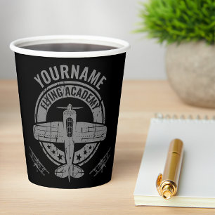 Personalised Vintage Aeroplane Pilot Flying Academ Paper Cups
