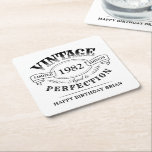 Personalised Vintage Aged To Perfection Birthday Square Paper Coaster<br><div class="desc">Black and white fun vintage aged to perfection adult birthday party coasters for men,  great for any age birthday celebration,  or other occasions. Custom it with your own text.</div>
