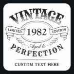 Personalised Vintage Aged To Perfection Birthday Square Sticker<br><div class="desc">Black and white fun vintage aged to perfection adult birthday gift idea for men,  great for any age birthday celebration,  or other occasions. Custom it with your own text.</div>